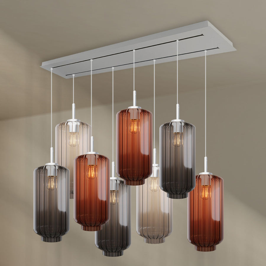 Suspension de table Velo 8 lumières sur 2 rangées, longueur 160 cm, verres Ø 18 cm
