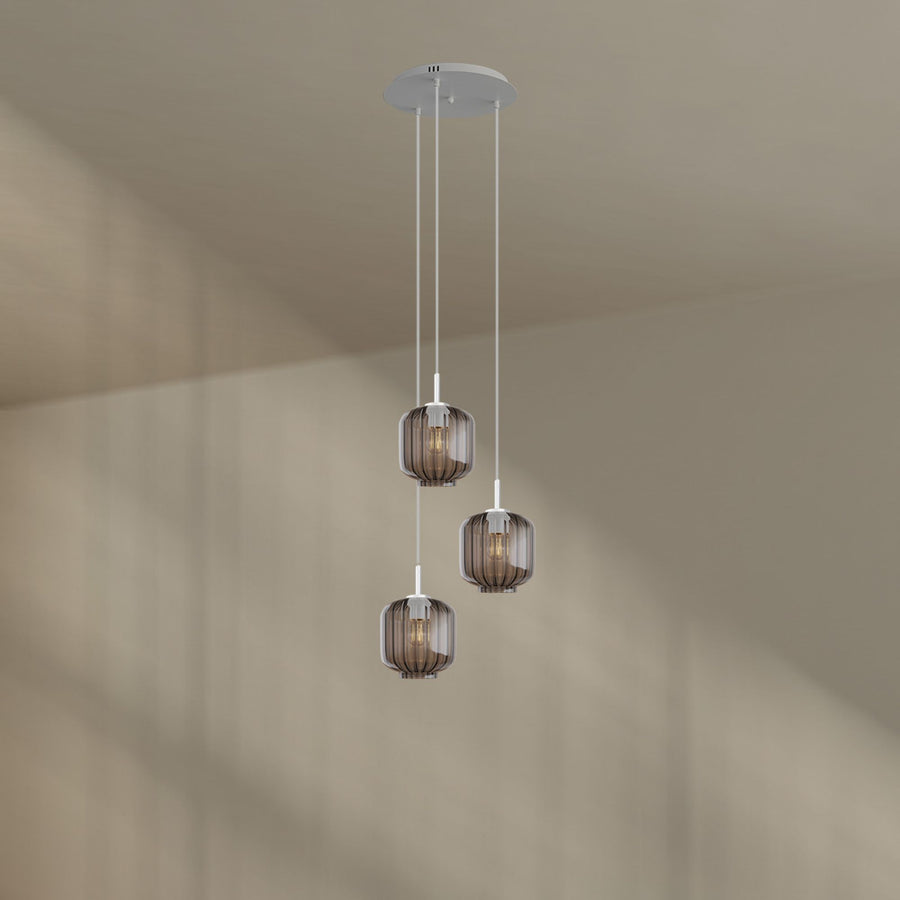 Suspension grande hauteur Velo 3 lumières, rosace Ø 40 cm, verres Ø 20 cm