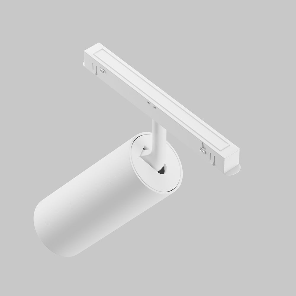 Vue technique du spot et de son adaptateur de rail, sans la source lumineuse.