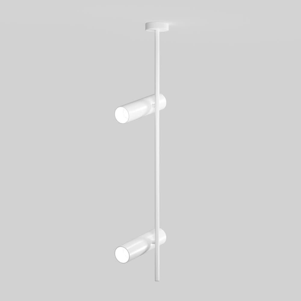 Version blanche du luminaire, tige et deux spots cylindriques orientables