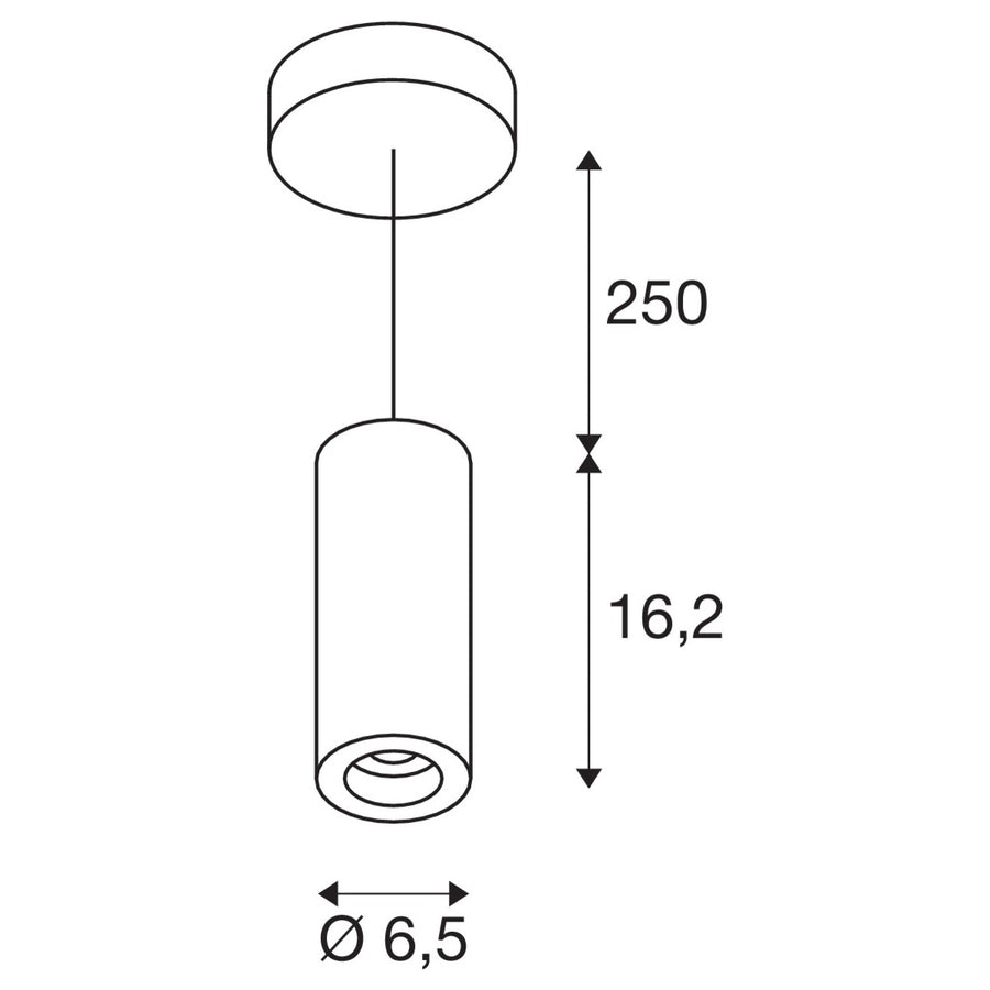 Schéma coté indiquant hauteur 16,2 cm et diamètre 6,5 cm.