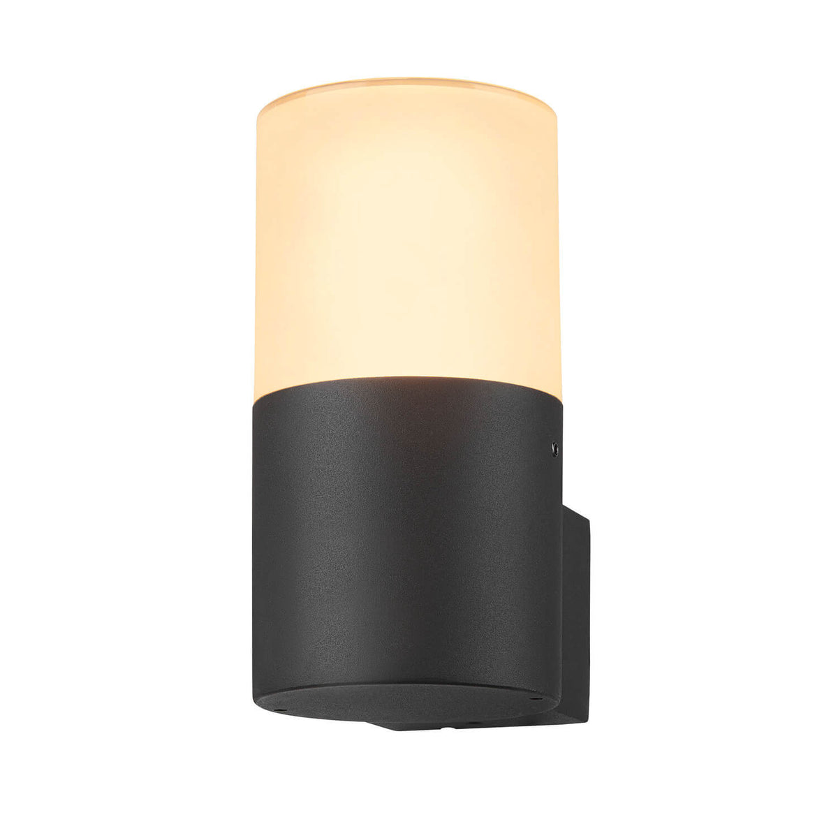 Vue frontale de l'applique contemporaine avec diffuseur opale et base anthracite.
