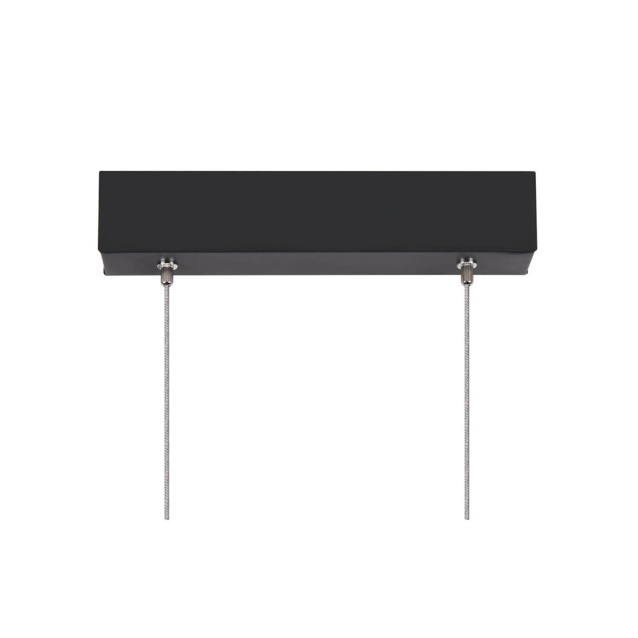 Vue frontale du support plafond noir et des deux câbles de suspension.