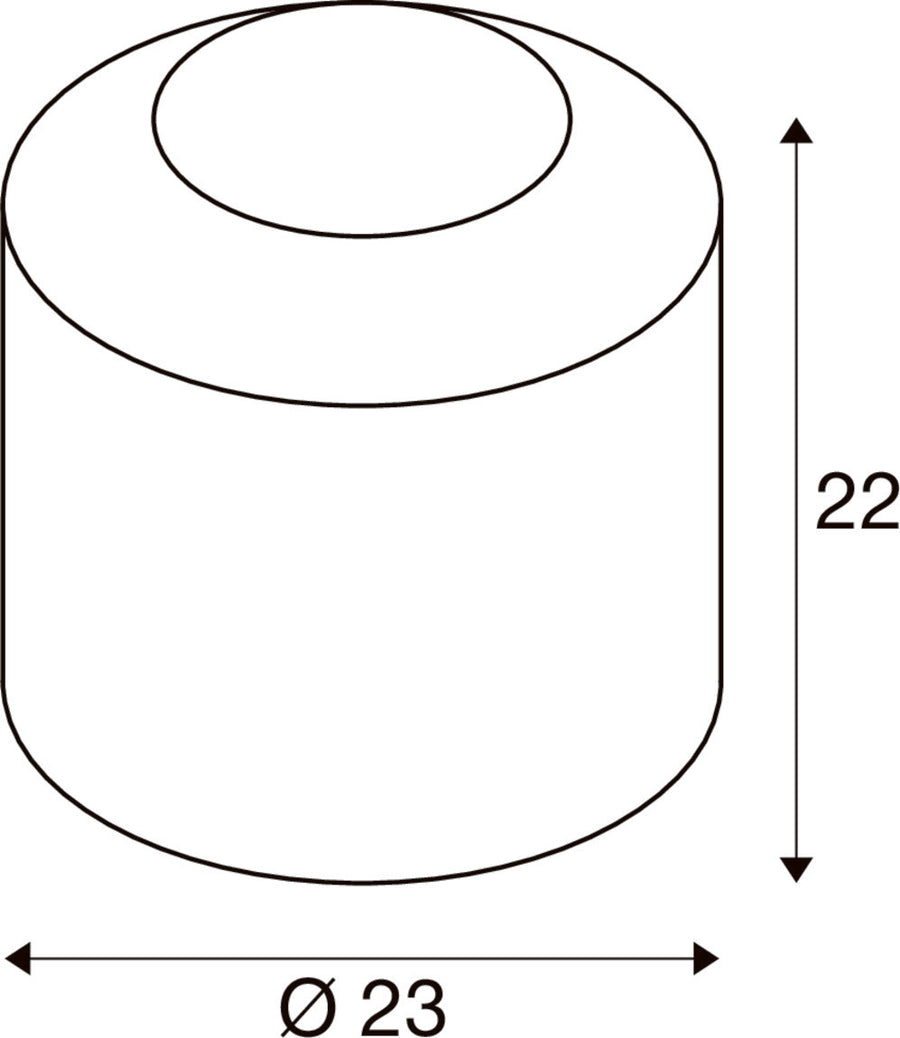 Schéma coté du luminaire : diamètre 23 cm et hauteur 22 cm.