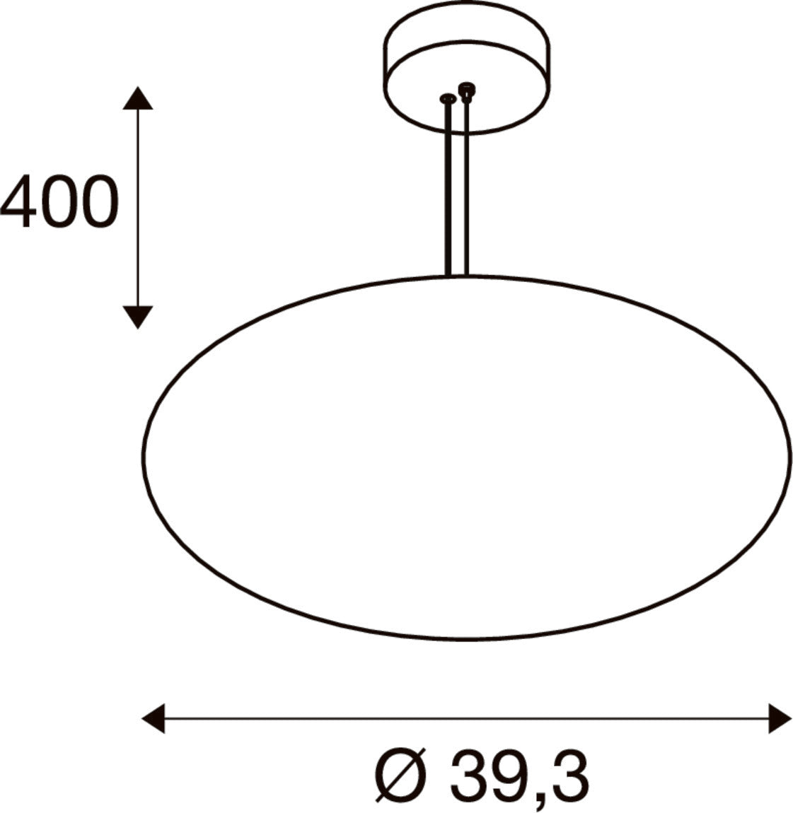 Schéma coté de la suspension : hauteur 400 mm et diamètre 39,3 cm