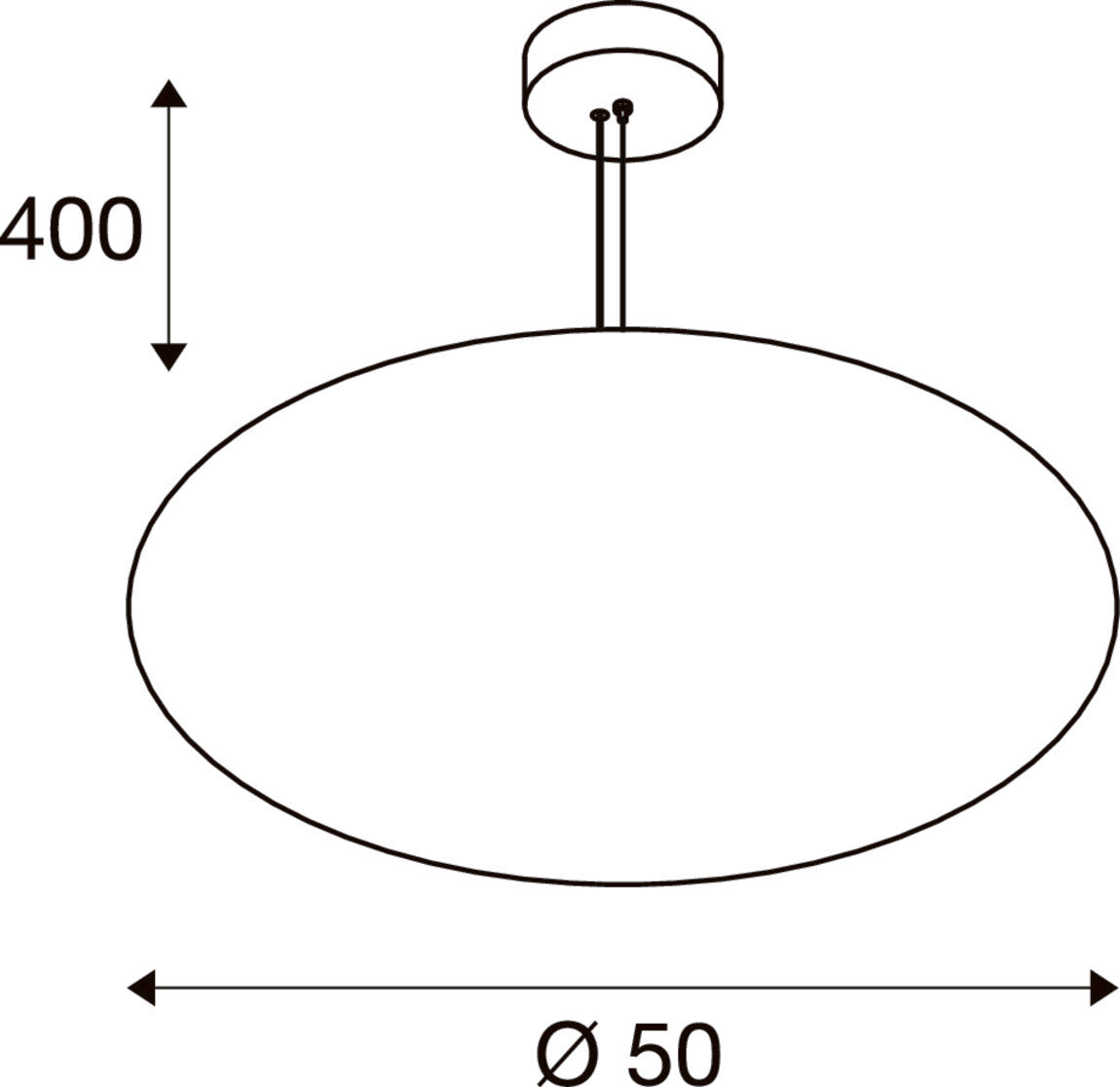 Schéma coté du luminaire suspendu, hauteur 400 mm et diamètre Ø 50 cm.