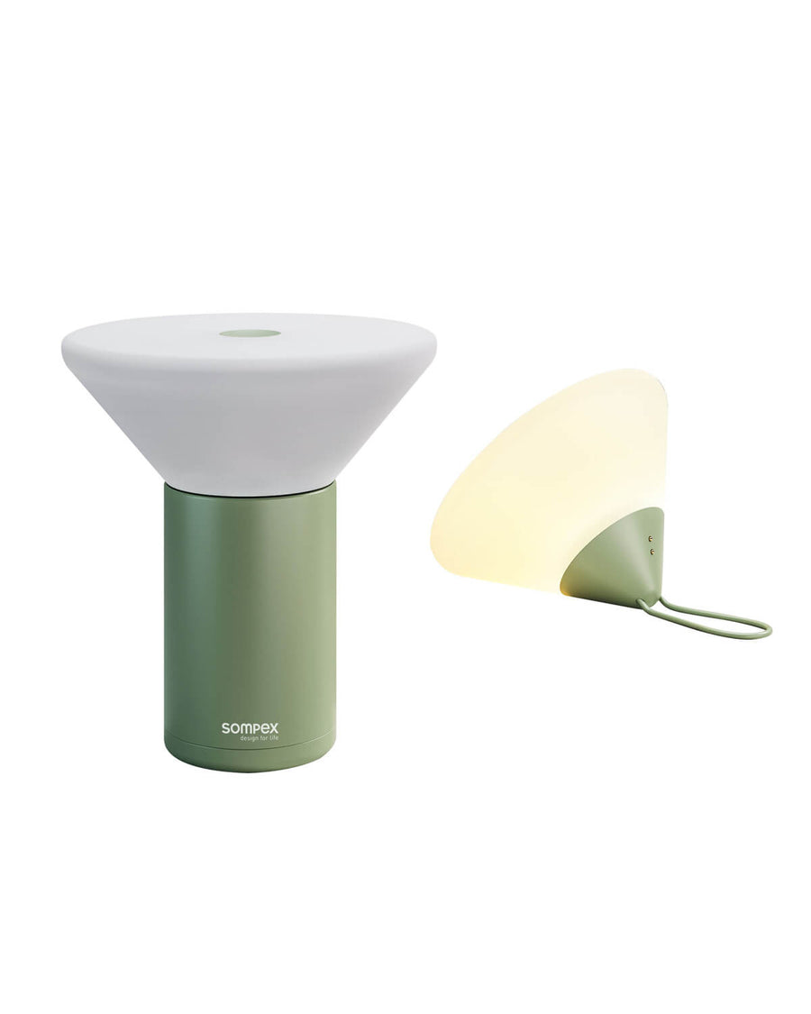 Vue produit sur fond blanc, lampe droite puis inclinée avec diffuseur conique blanc