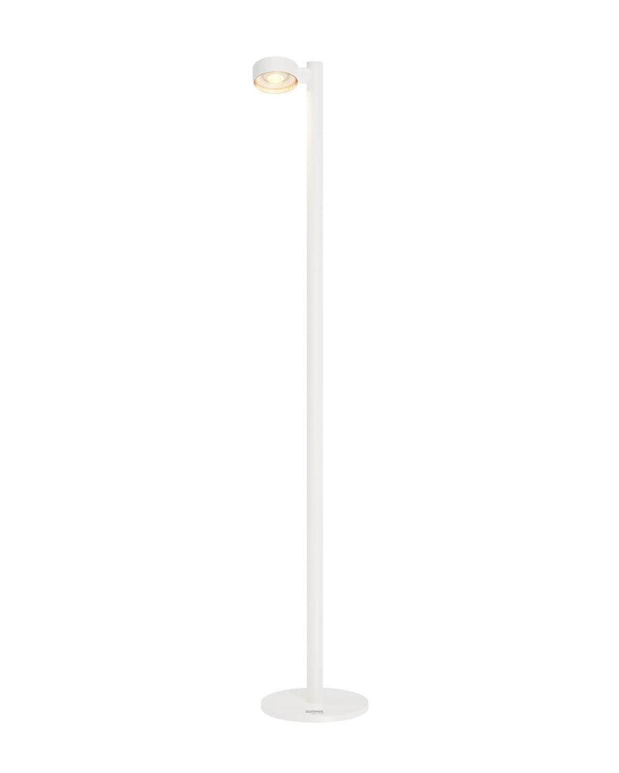 Tête lumineuse ronde éclairée au sommet du mât vertical blanc