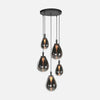 Smoked glass cluster pendant light, 5-light cascade for dining room | Glimsy