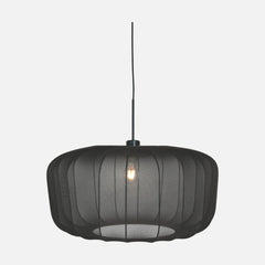 Black drum pendant light with voile, domed lampshade Ø 60 cm | Vellum