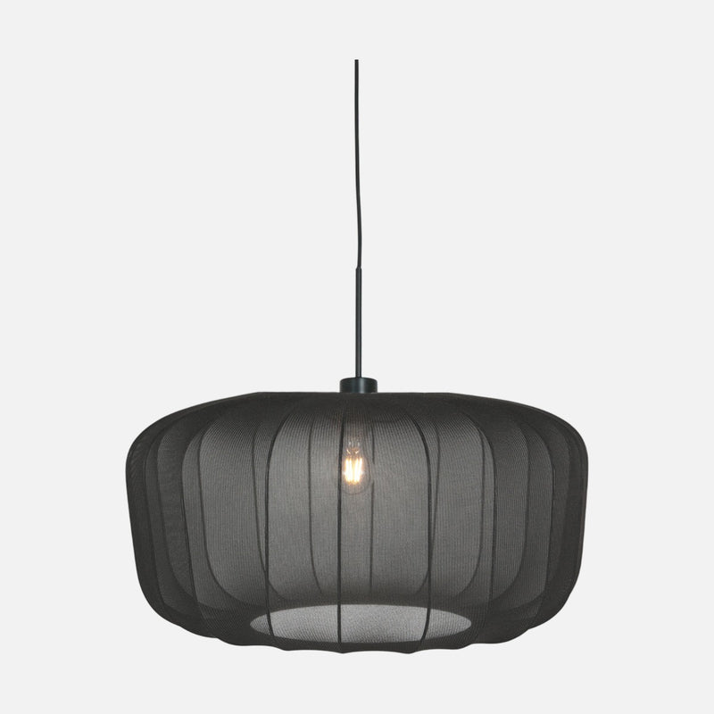 Black drum pendant light with voile, domed lampshade Ø 60 cm | Vellum