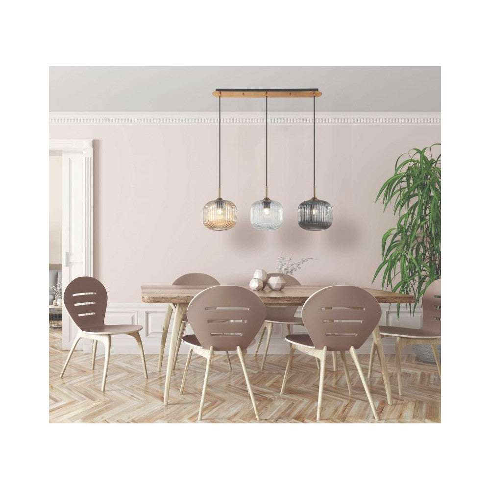 Suspension ZAMBELIS 3xE27 DESIGN Champagne et Laiton Sans Source 22074