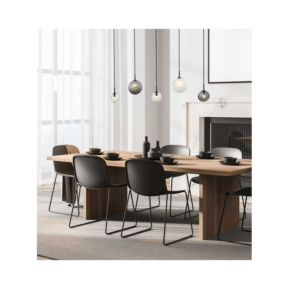 Suspension ZAMBELIS 5xG9 DESIGN Noir Mat Verre Fume et Verre Glace Sans source 23056