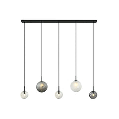 Suspension ZAMBELIS 5xG9 DESIGN Noir Mat Verre Fume et Verre Glace Sans source 23056