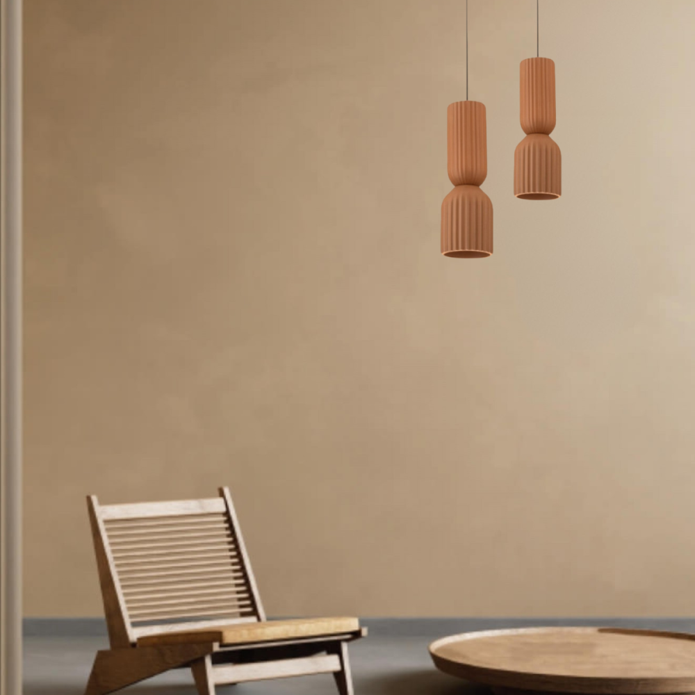 Suspension ZAMBELIS D150 E27 DESIGN Terracotta et Noir Sans Source 2596
