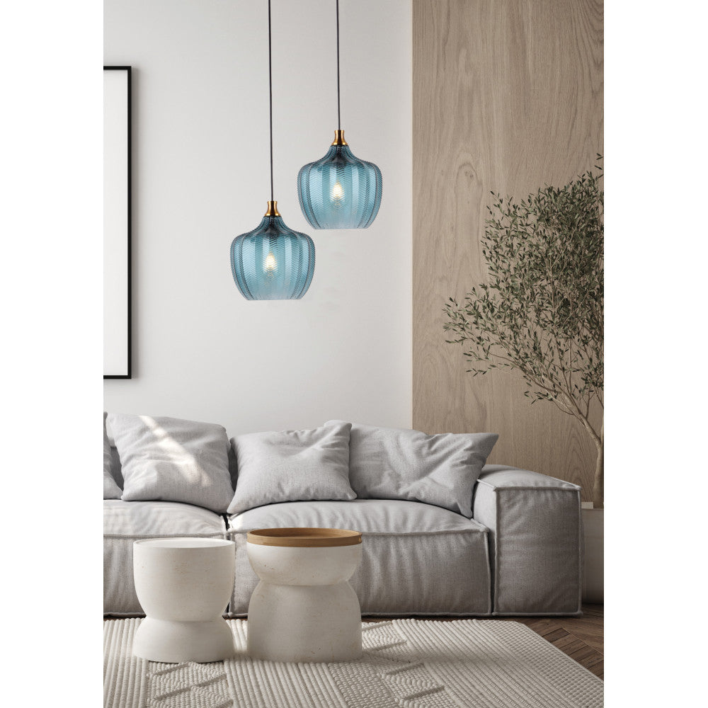 Suspension ZAMBELIS D240 E27 DESIGN Bleu et Laiton Sans Source 19175