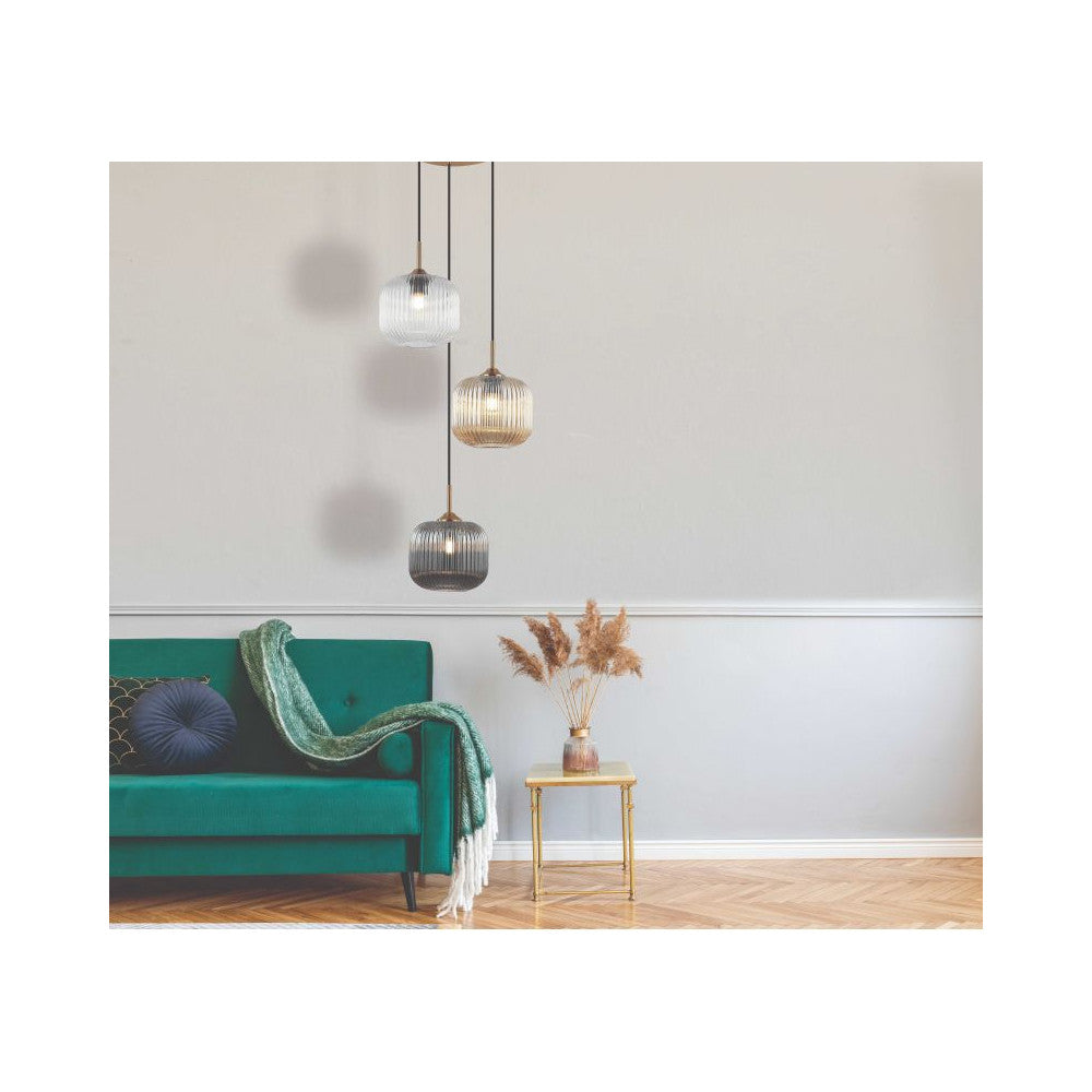 Suspension ZAMBELIS D400 3xE27 DESIGN Champagne et Laiton Sans Source 22073