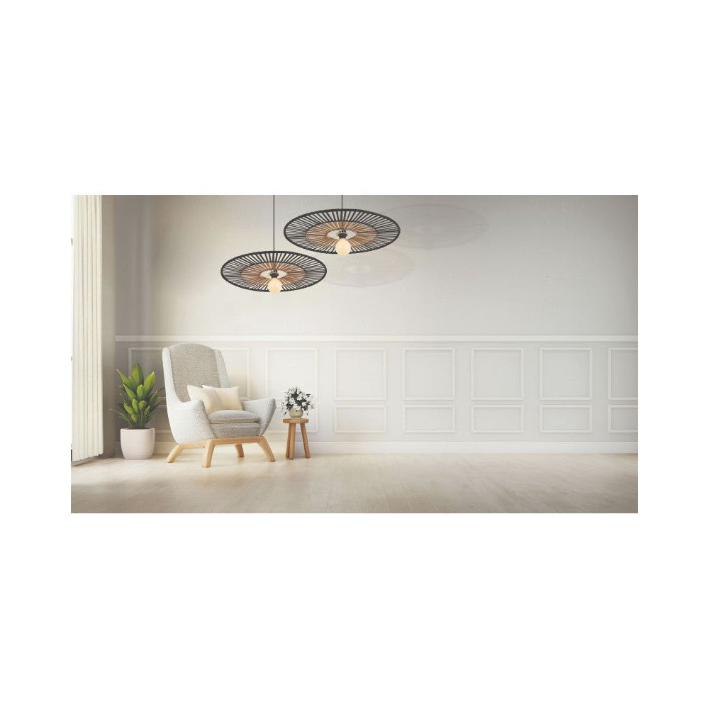 Suspension ZAMBELIS D400 E27 DESIGN Blanc et Bambou Sans Source 19107