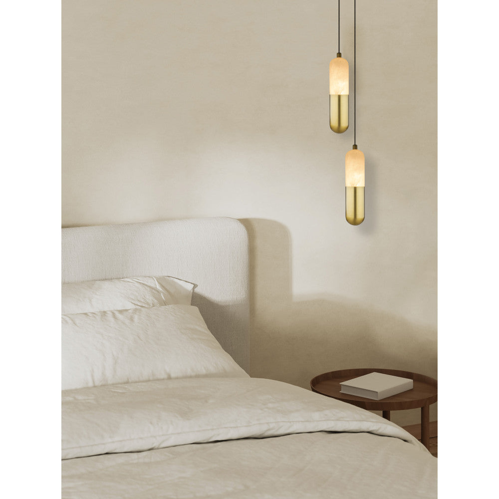 Suspension ZAMBELIS D50 7W Dimmable DESIGN Albatre Blanc et Laiton 2545