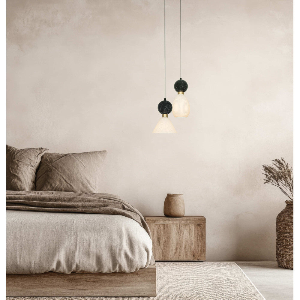 Suspension ZAMBELIS D80 E14 DESIGN Noir Mat et Noir Marbre Sans Source