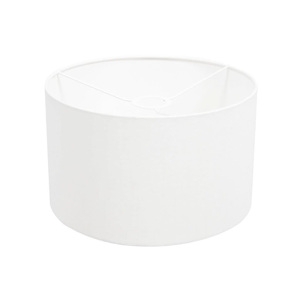 Abat-jour cylindrique blanc présenté seul, avec armature métallique intérieure visible
