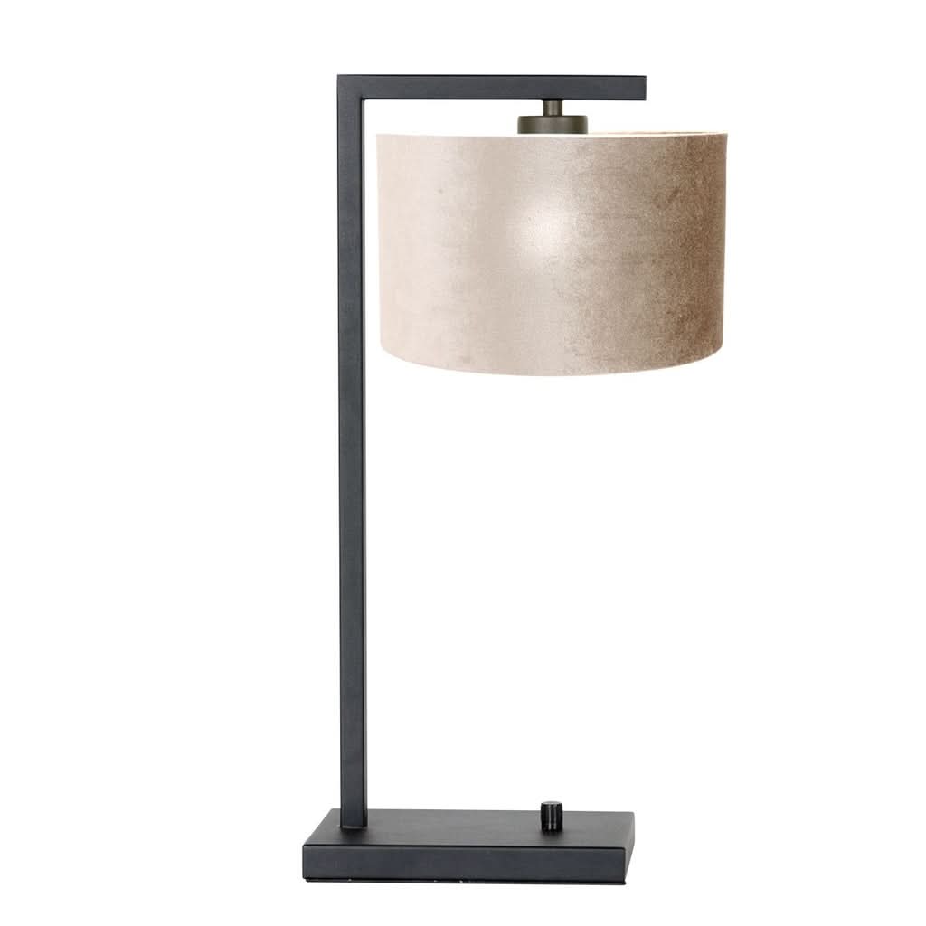 Lampe de table Poteau 7122ZW Noir + Abat-jour Velours Argent | Designix - - https://designix.fr