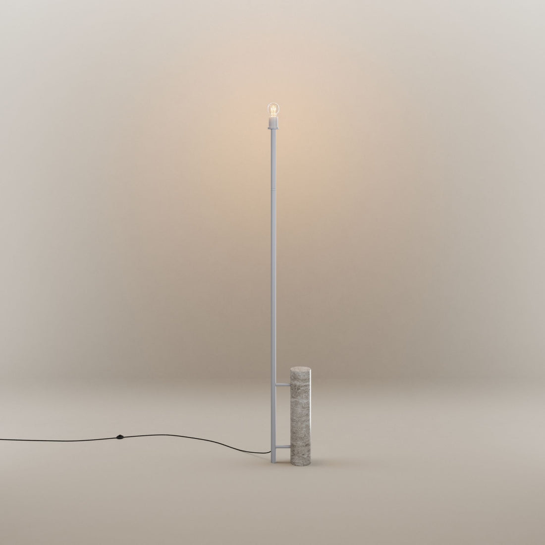 Lampadaire Echos, pied en travertin, monture blanche