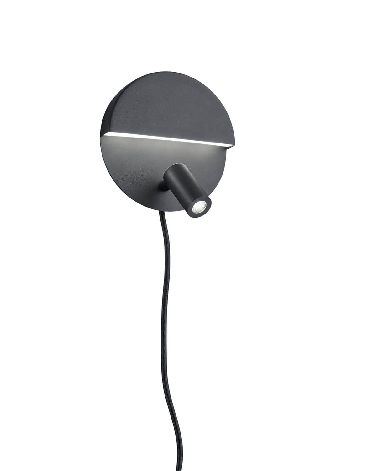Packshot sur fond blanc du luminaire rond avec liseuse cylindrique orientable