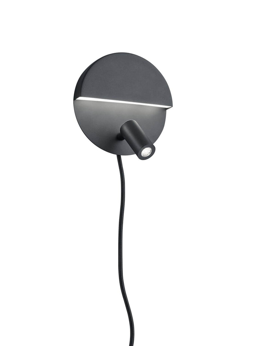 Packshot sur fond blanc du luminaire rond avec liseuse cylindrique orientable