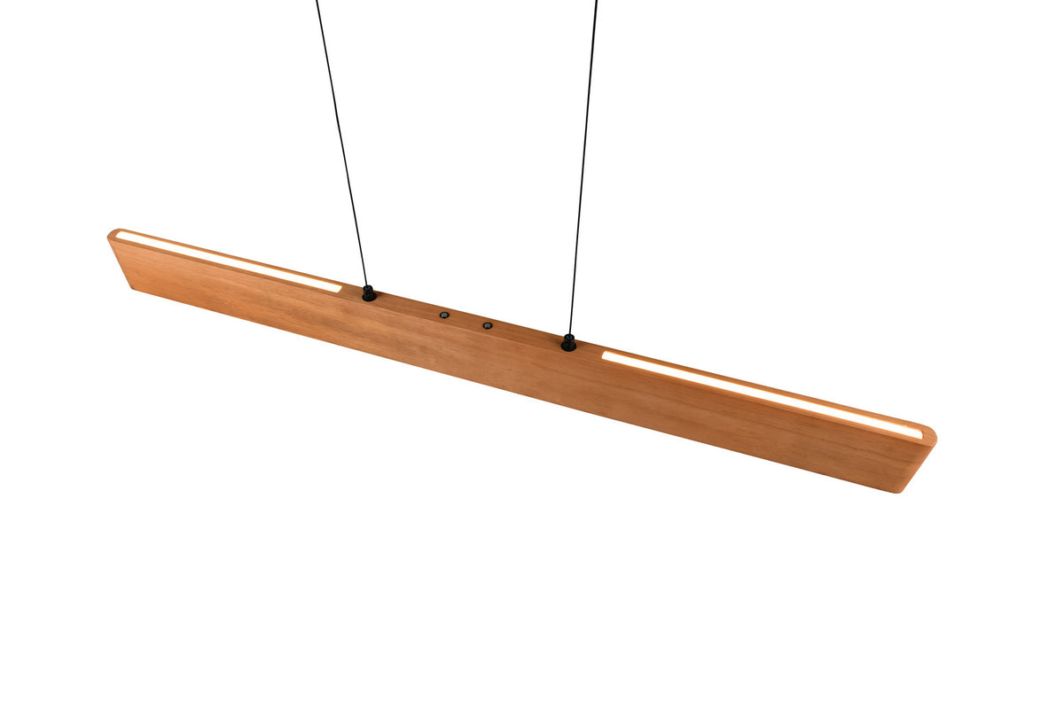 Vue plongeante du dessous, bandeau bois avec deux bandes LED allumées