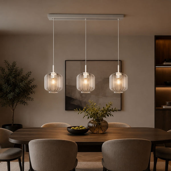 Suspension de table Velo 3 lumières, longueur 120 cm, verres Ø 20 cm