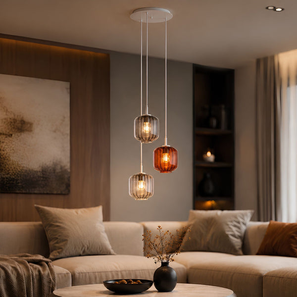 Suspension grande hauteur Velo 3 lumières, rosace Ø 40 cm, verres Ø 20 cm