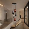 Suspension grande hauteur Velo 5 lumières, rosace Ø 60 cm, verres Ø 18 cm