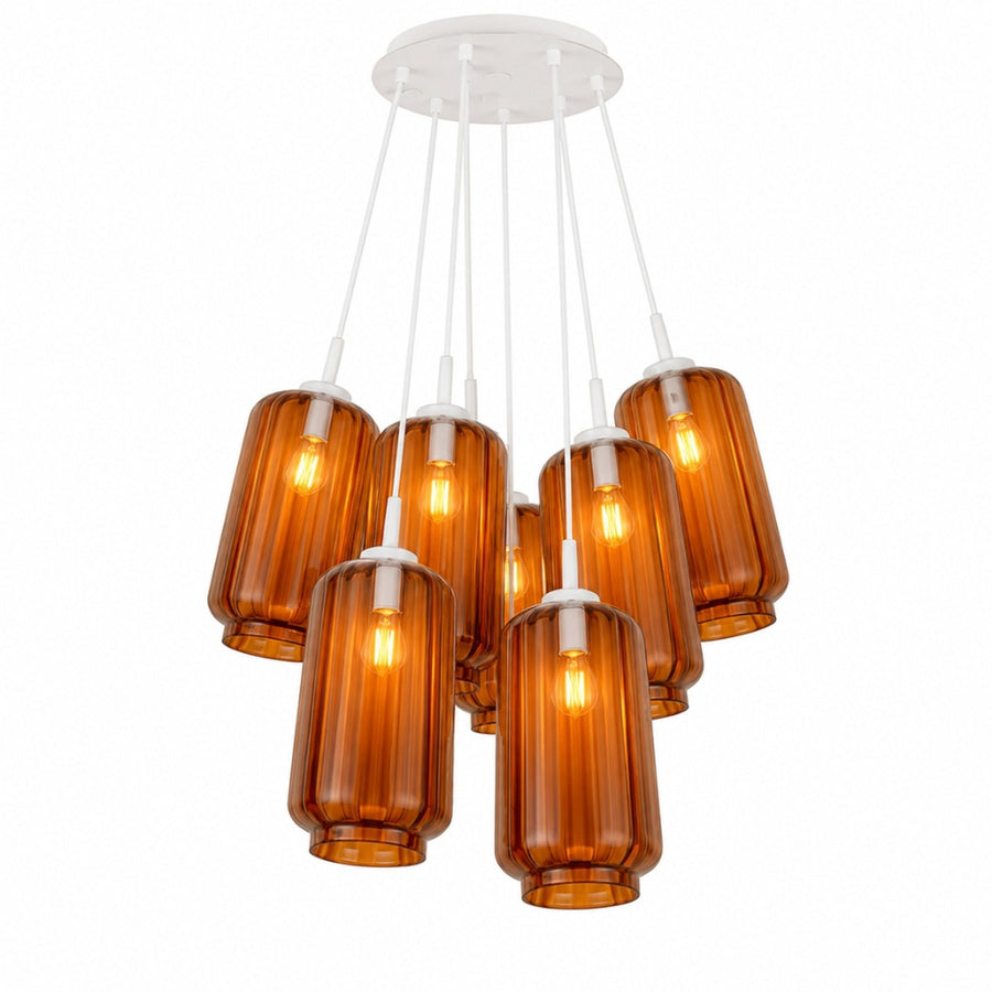 Suspension grappe Velo 7 lumières, verres Ø 18 cm