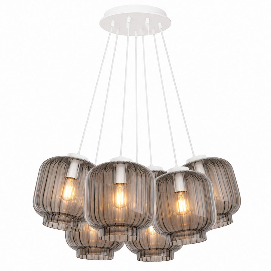 Suspension grappe Velo 7 lumières, verres Ø 20 cm