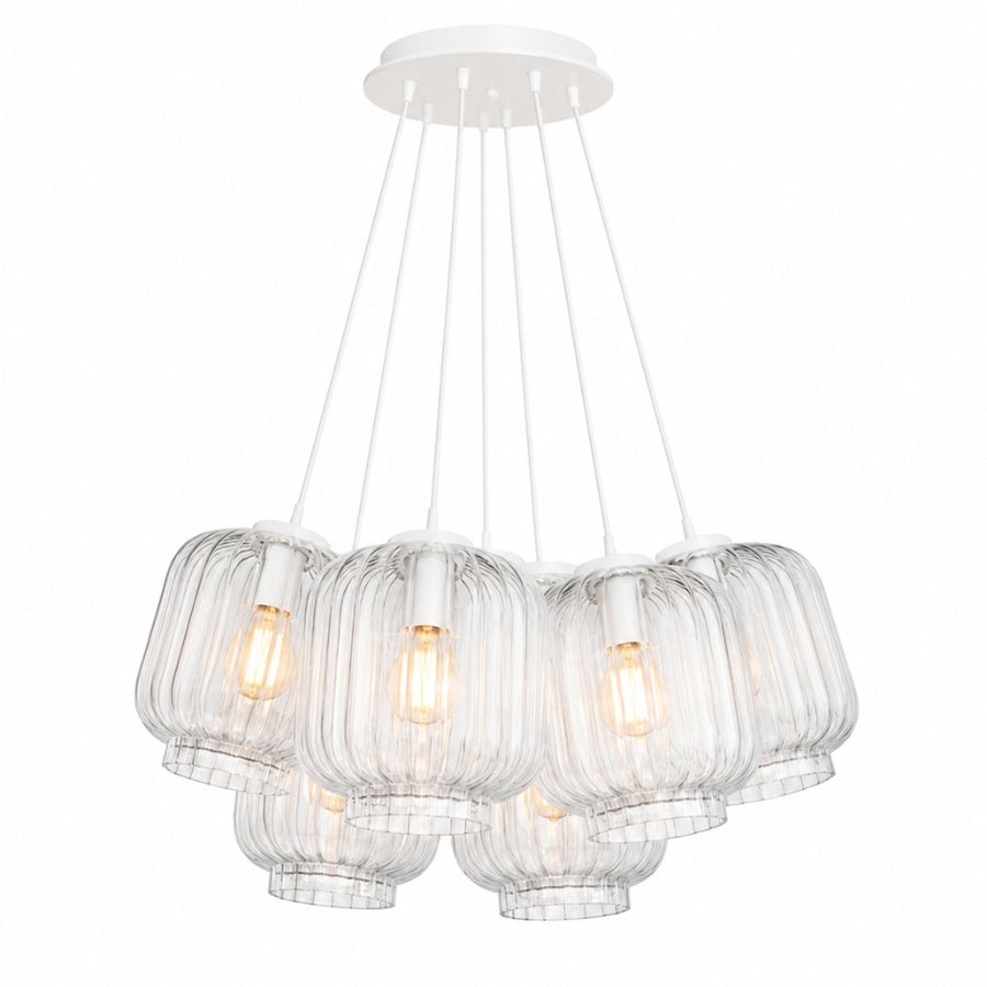 Suspension grappe Velo 7 lumières, verres Ø 20 cm