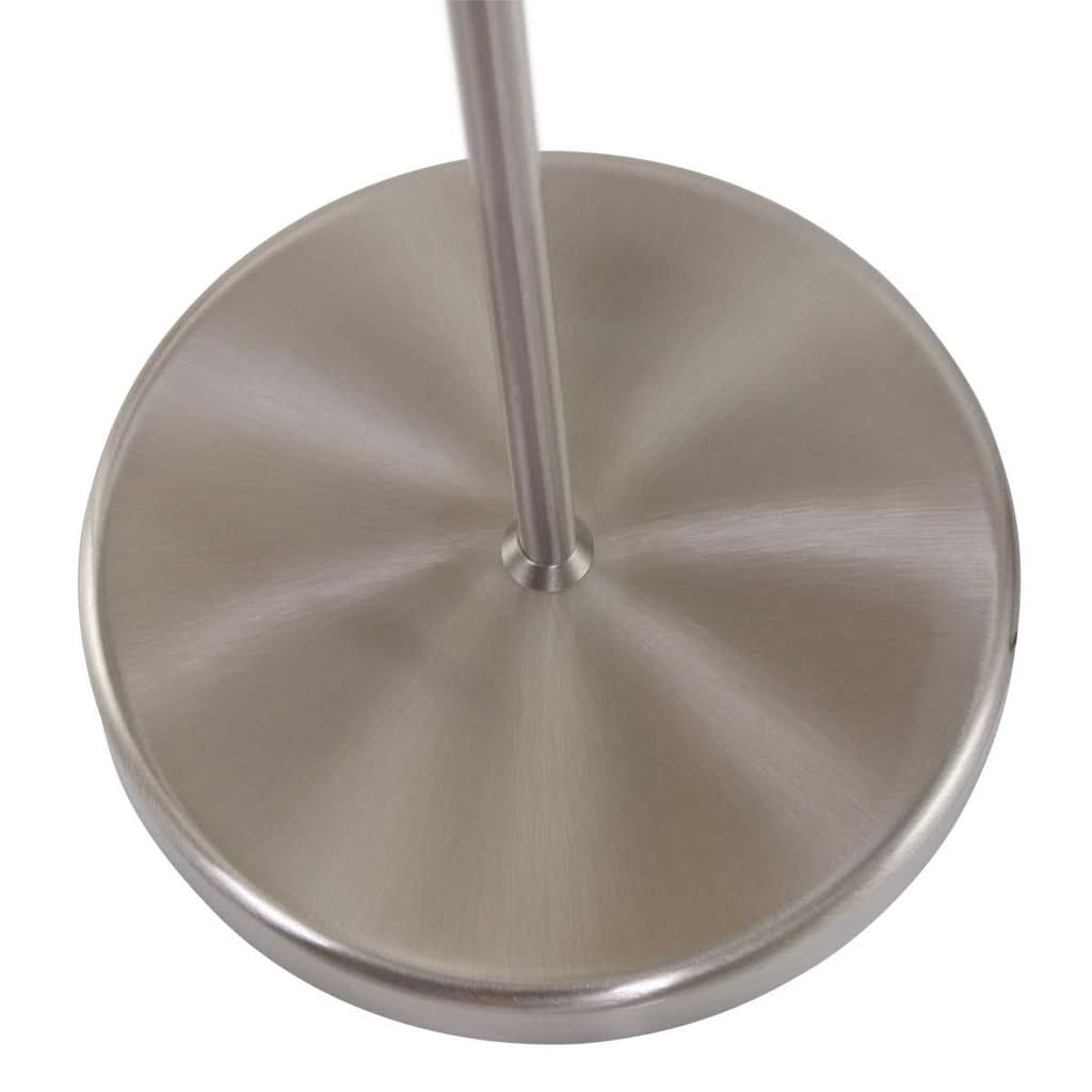 Détail de la base ronde lestée en acier brossé du lampadaire Bella