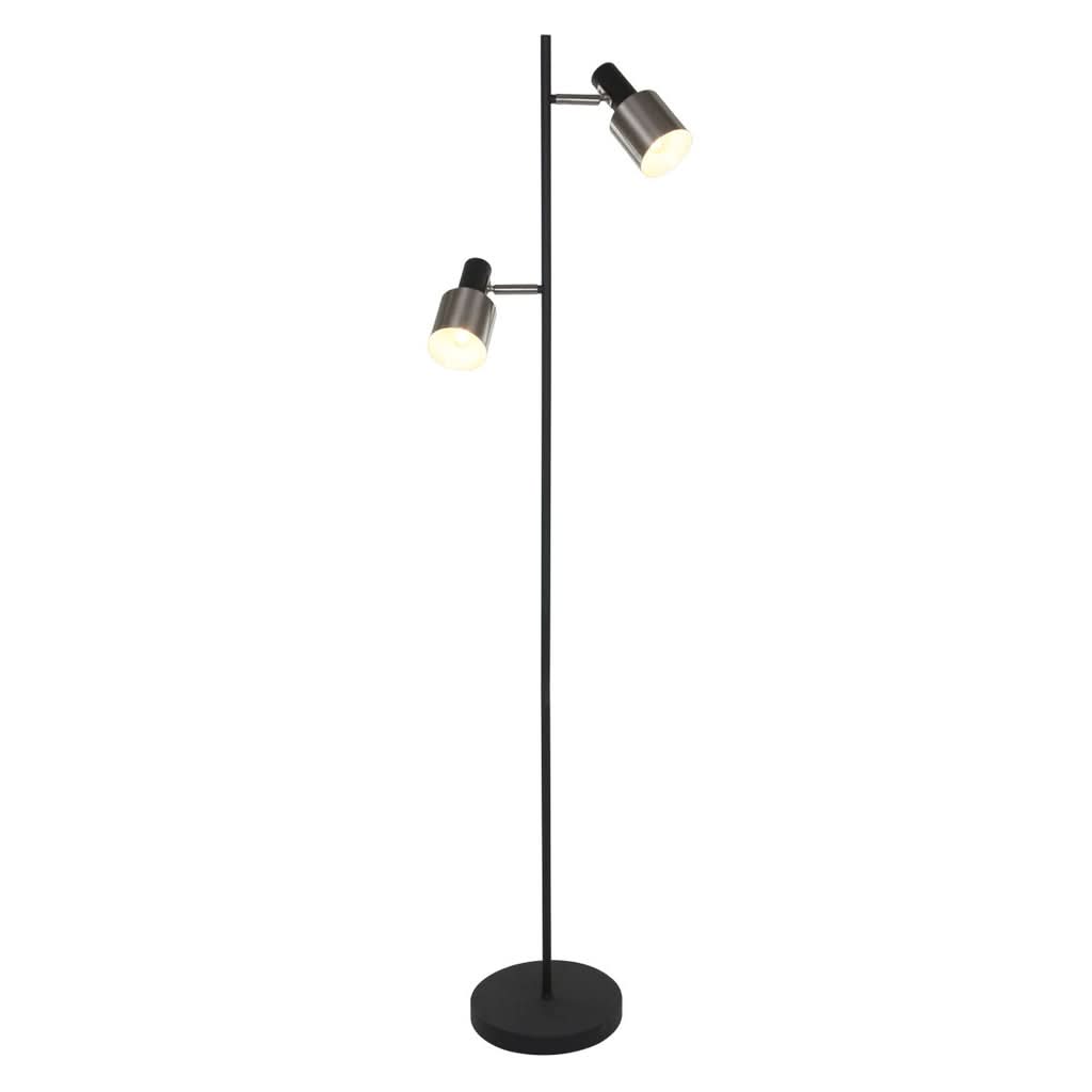 Vue de face du lampadaire noir avec deux projecteurs cylindriques orientables sur tige verticale.