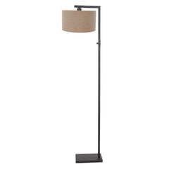 Black Metal Floor Lamp Grey Linen