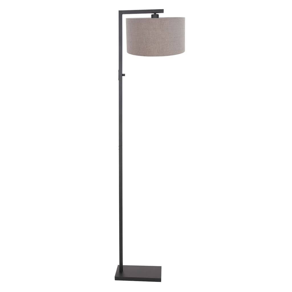 Black Metal Floor Lamp Grey Linen