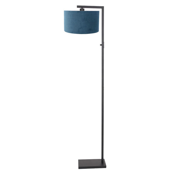 Black Floor Lamp With Blue Velvet Lampshade