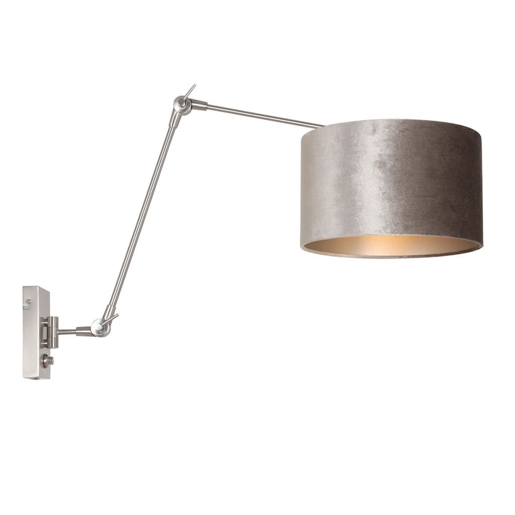 adjustable wall lamp, silver velvet lampshade with dimmer | Prestige Chic