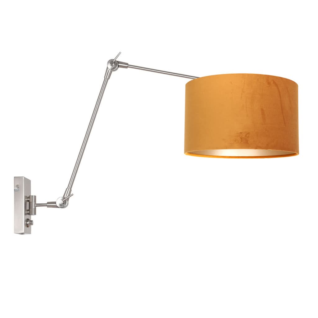 Gold reading wall lamp, velvet lampshade & steel articulated arm | Prestige Chic