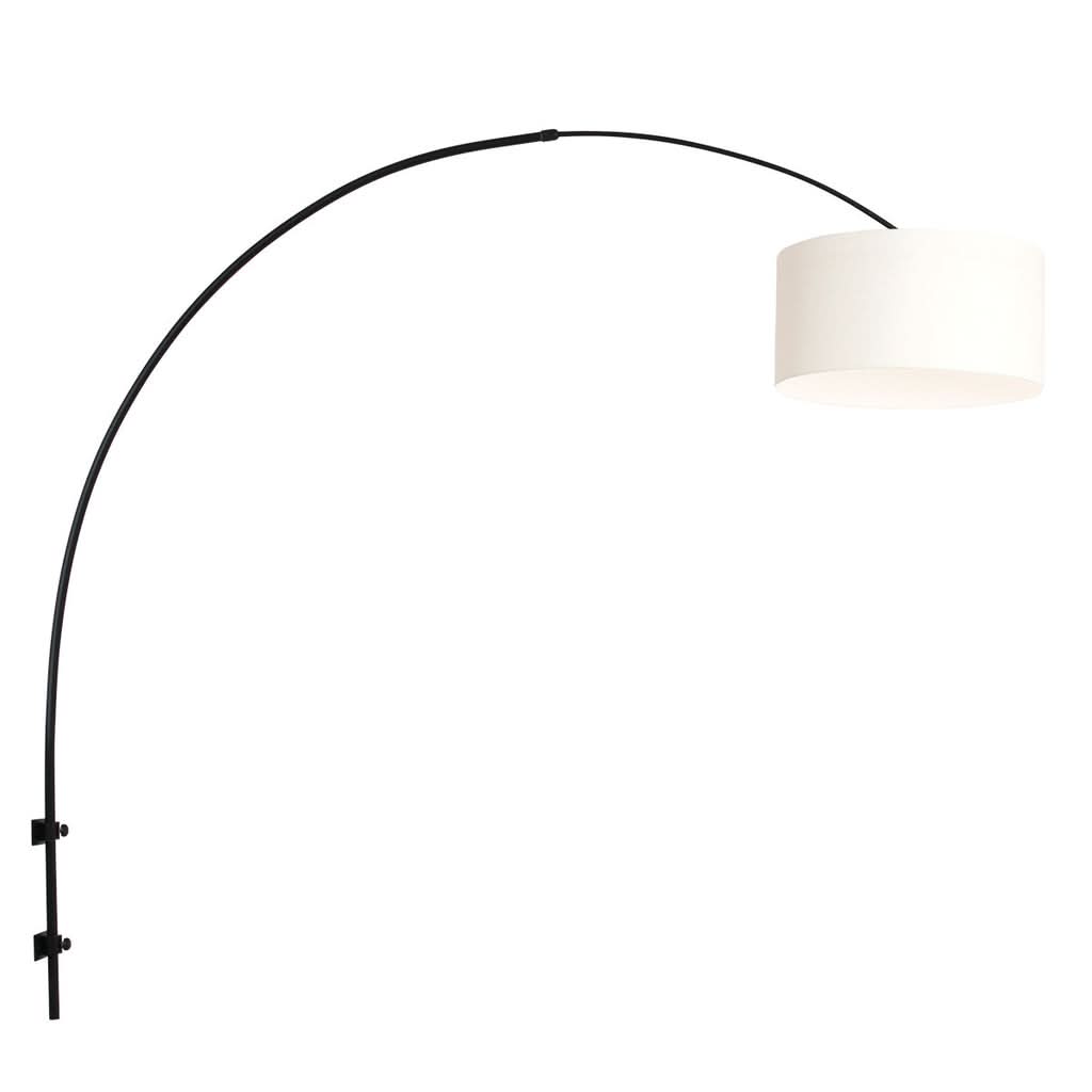 Applique liseuse arc noir, abat-jour lin blanc Ø 30 cm, vue d'ensemble