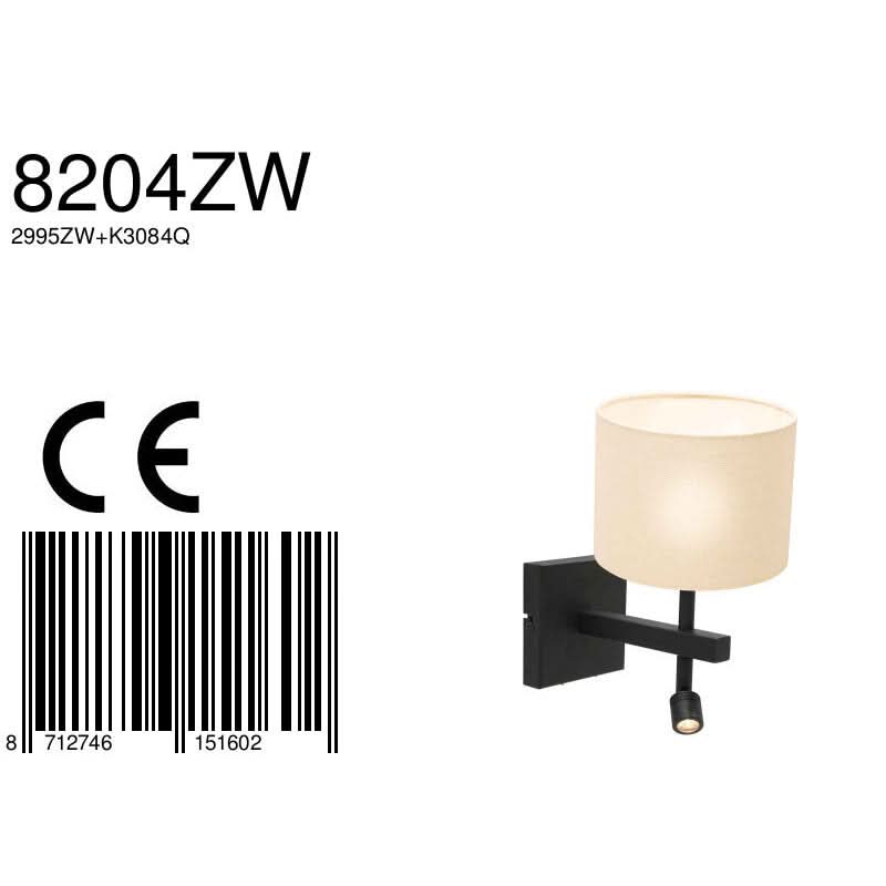 Applique murale allumée au mur, éclairage principal E27 et liseuse LED