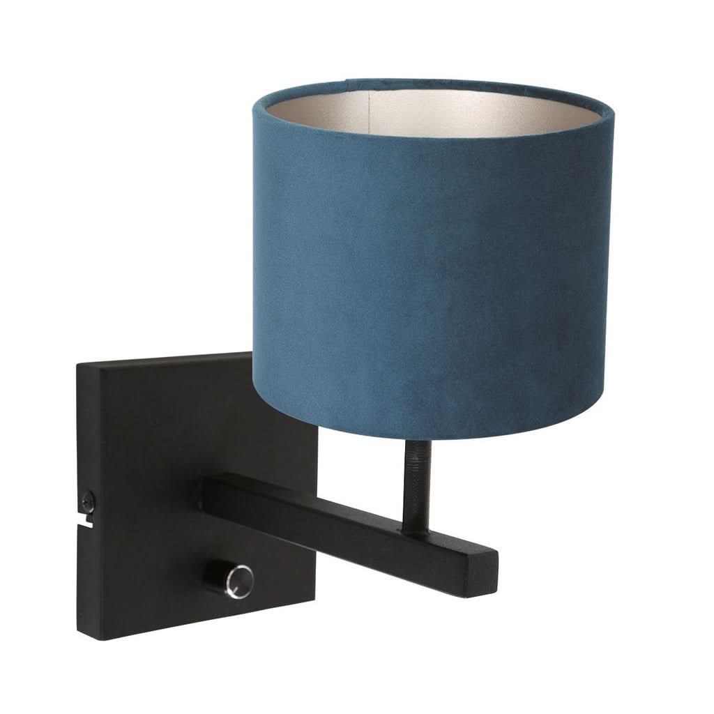 Applique murale Stang 8251ZW Noir + Abat-jour Velours Bleu | Designix - - https://designix.fr