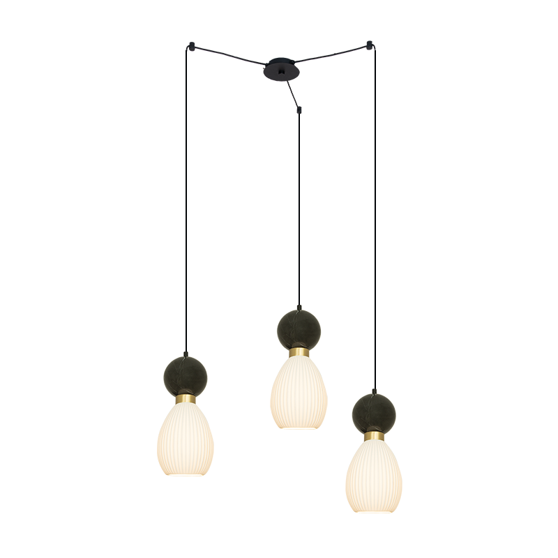 Suspension ZAMBELIS 3xE14 DESIGN Noir Sable et Noir Marbre Sans Source 23245