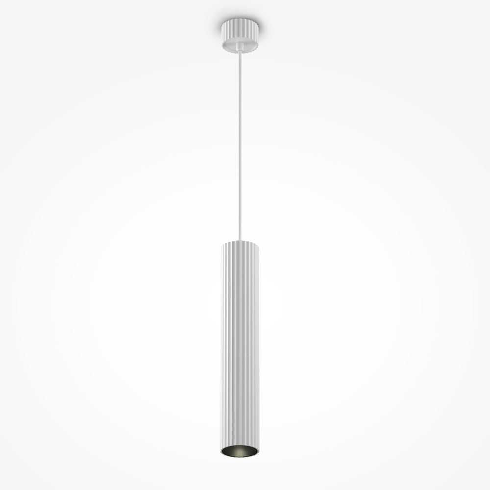 Version blanche du luminaire cylindrique côtelé, vue de face sur fond clair