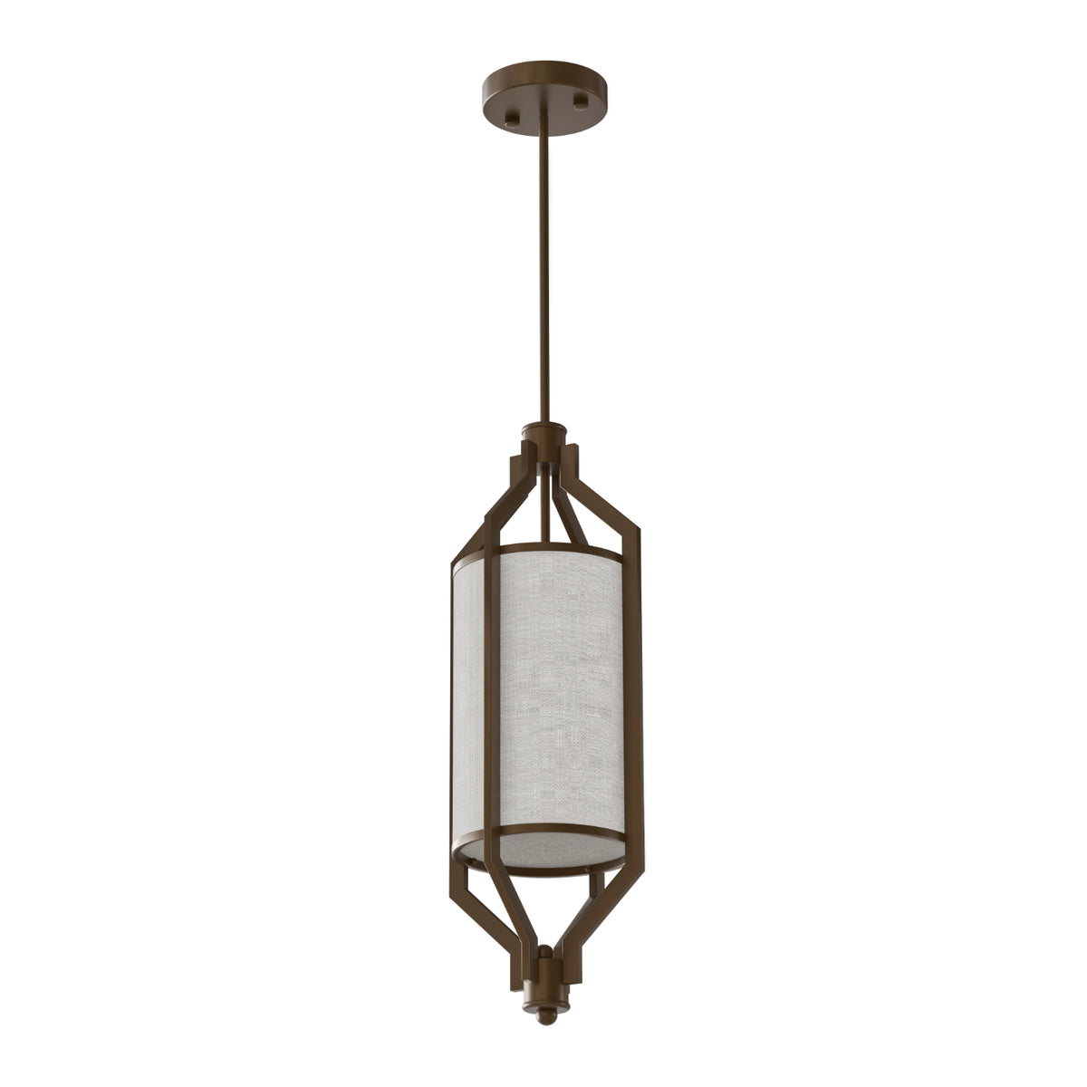 Vue en contre-plongée du luminaire, détail de l'armature métallique et de l'abat-jour.