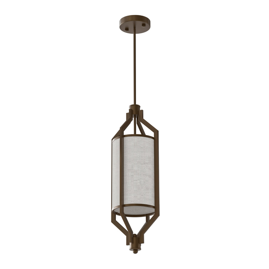 Vue en contre-plongée du luminaire, détail de l'armature métallique et de l'abat-jour.